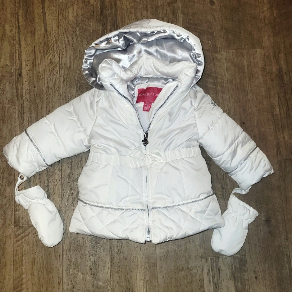 London Fog Baby Girl Winter Jacket With Mittens, 12 months